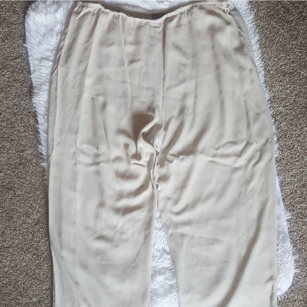 Eileen Fisher Tan Crop Crepe Lightweight Pull On Elastic Waist Pants Size Large
